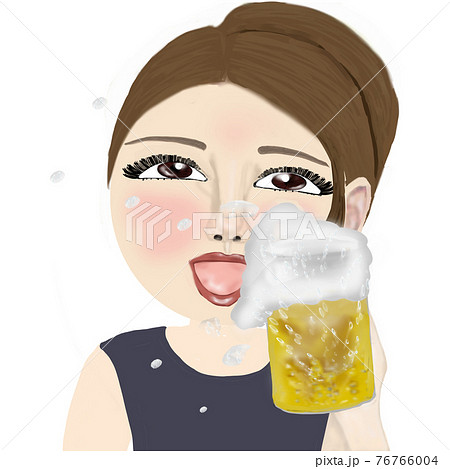 ビールを飲む美しい女性のイラスト素材