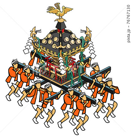 浅草神社の三社祭 赤い法被の男たちが担ぐのイラスト素材