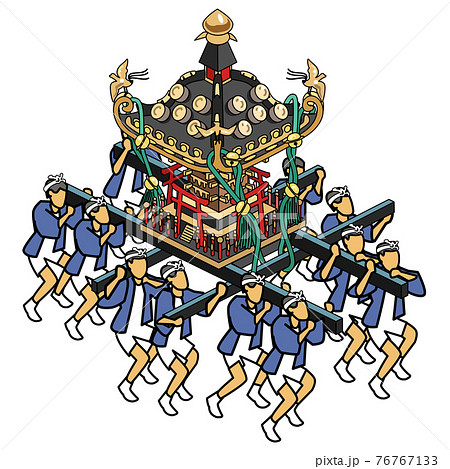浅草神社の三社祭 青い法被の男たちが担ぐのイラスト素材