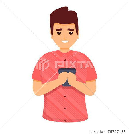 Boy using new smartphone icon, cartoon style Boy using new smartphone icon, cartoon style 76767183