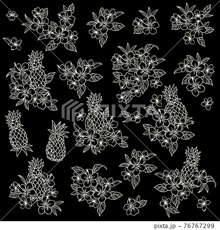 ハイビスカスとパイナップルのアロハ素材 のイラスト素材