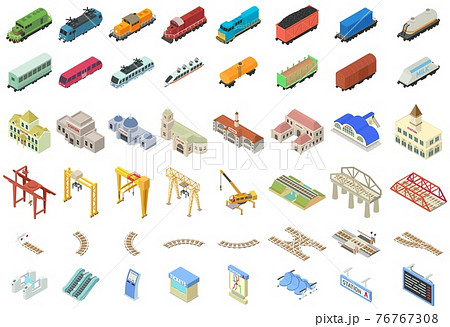 Railway station icons set, isometric style 76767308