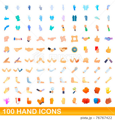 100 Hand Icons Set Cartoon Styleのイラスト素材