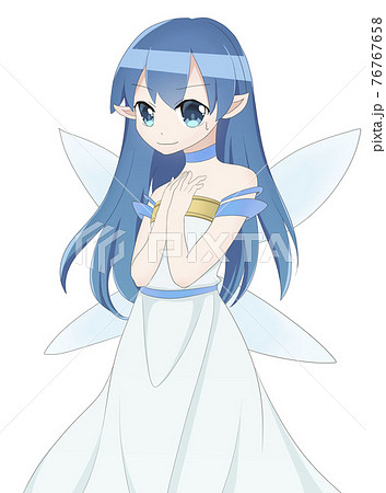 妖精のイラスト 青 冷や汗のイラスト素材