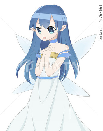 妖精のイラスト 青 切ないのイラスト素材