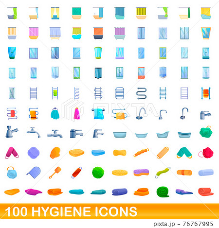 100 hygiene icons set, cartoon style 100 hygiene icons set, cartoon style 76767995