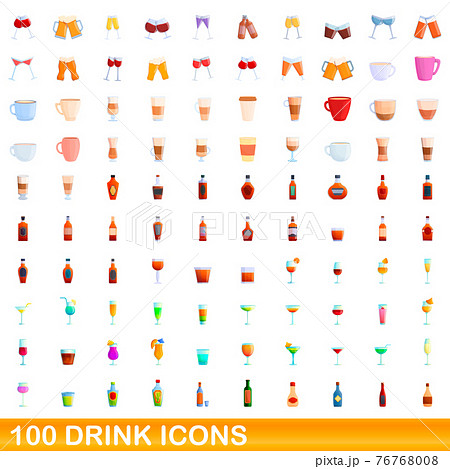 100 drink icons set, cartoon style 100 drink icons set, cartoon style 76768008