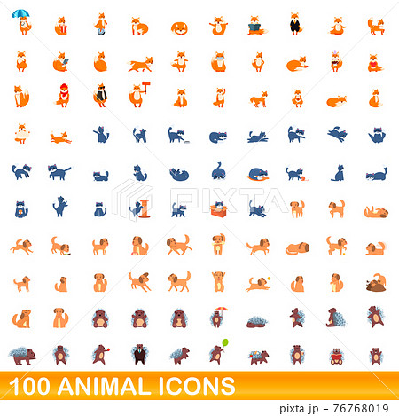 100 animal icons set, cartoon style 100 animal icons set, cartoon style 76768019