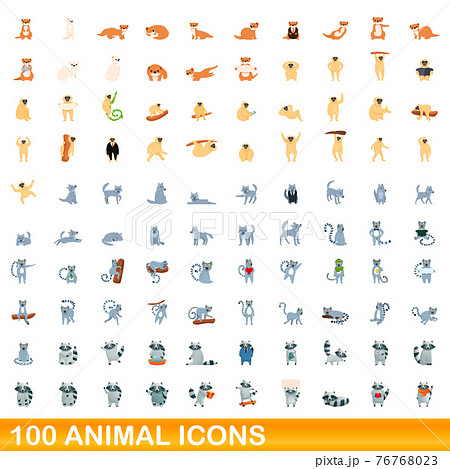 100 animal icons set, cartoon style 76768023