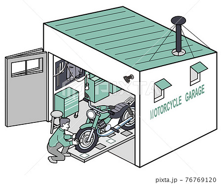 バイク専用のガレージのイラスト素材