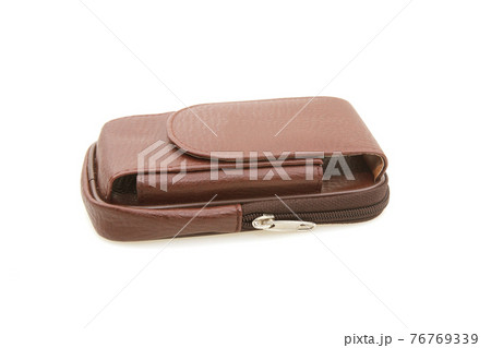 Leather of smartphone case isolated on white background, clipping path 76769339