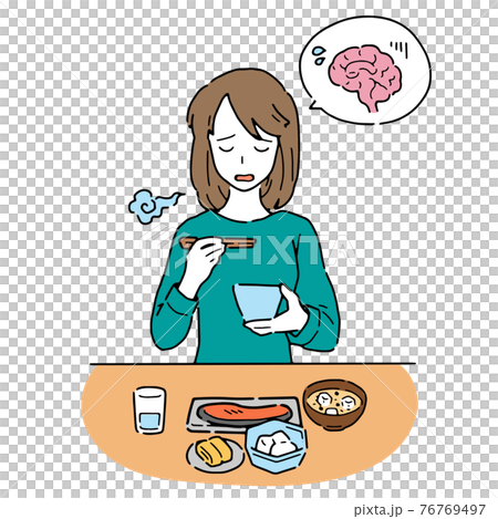 脳が疲れて食欲のない女性のイラストのイラスト素材 脳が疲れて食欲のない女性のイラストのイラスト素材