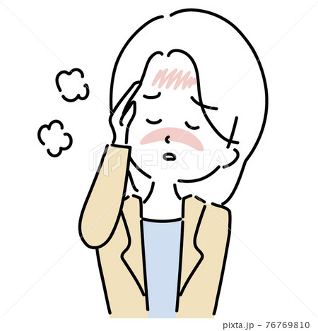 発熱で頭を抑える女性 76769810