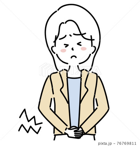腹痛でお腹を抑える女性 76769811
