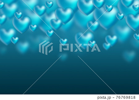 バブルっぽい水色の立体ハートが上の方に泡のように湧き上がるイメージ 横 他色有り 76769818