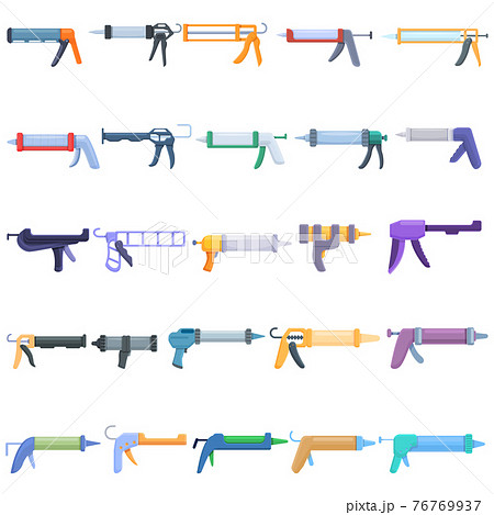 Silicone caulk gun icons set, cartoon style Silicone caulk gun icons set, cartoon style 76769937