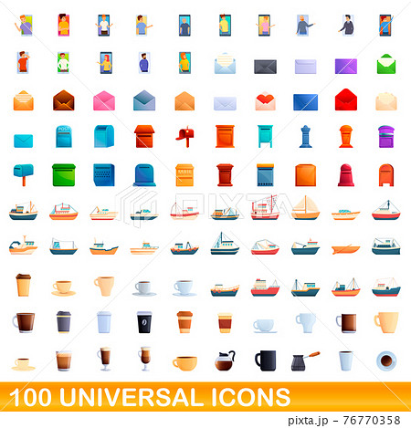 100 universal icons set, cartoon style 76770358
