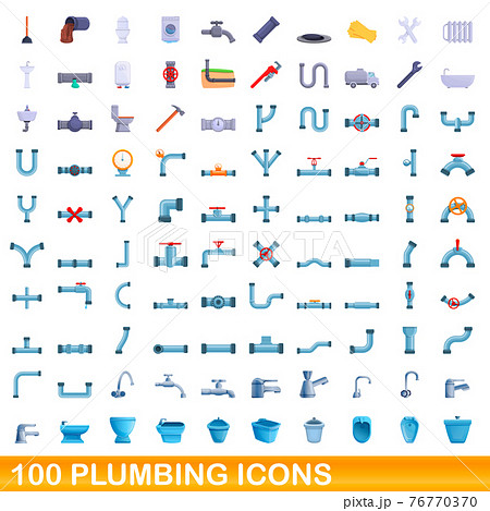 100 plumbing icons set, cartoon style 76770370