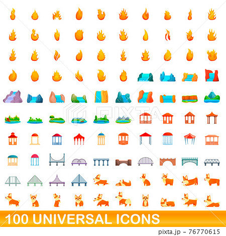 100 universal icons set, cartoon style 76770615