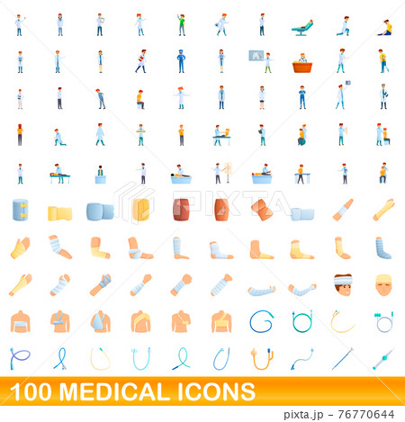 100 Medical Icons Set Cartoon Styleのイラスト素材