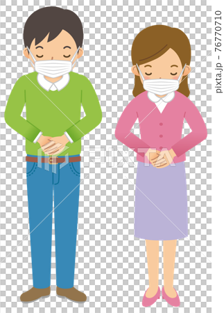 A pair of male and female bowing (whole body) (mask) 76770710