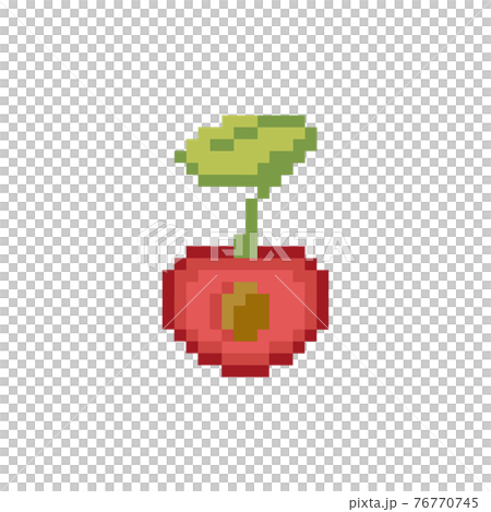 Pixel art half cherry icon. Pixel retro game half cherry with seed symbol. 8 bit or 16 bit style half a cherry icon for game or web design. Cute Flat Vector pixel art red berry symbol. 76770745
