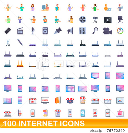 100 internet icons set, cartoon style 100 internet icons set, cartoon style 76770840