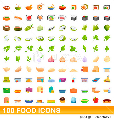 100 food icons set, cartoon style 100 food icons set, cartoon style 76770851