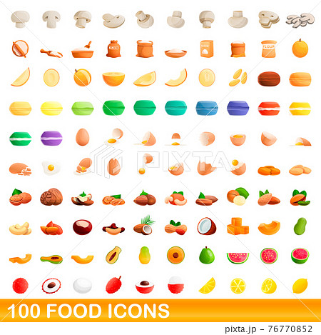 100 food icons set, cartoon style 100 food icons set, cartoon style 76770852