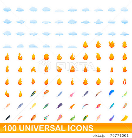 100 universal icons set, cartoon style 100 universal icons set, cartoon style 76771001
