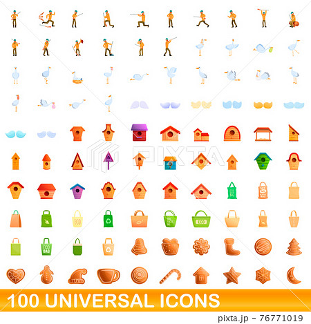 100 universal icons set, cartoon style 76771019
