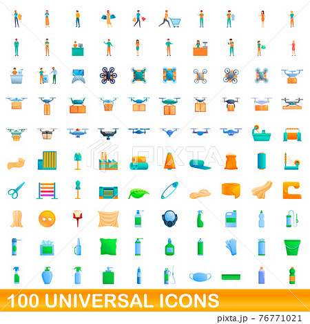 100 universal icons set, cartoon style 76771021