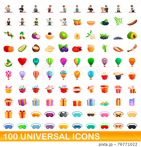 100 universal icons set, cartoon style 76771022
