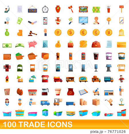 100 trade icons set, cartoon style 76771026