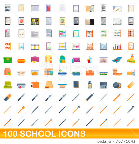 100 school icons set, cartoon style 100 school icons set, cartoon style 76771043