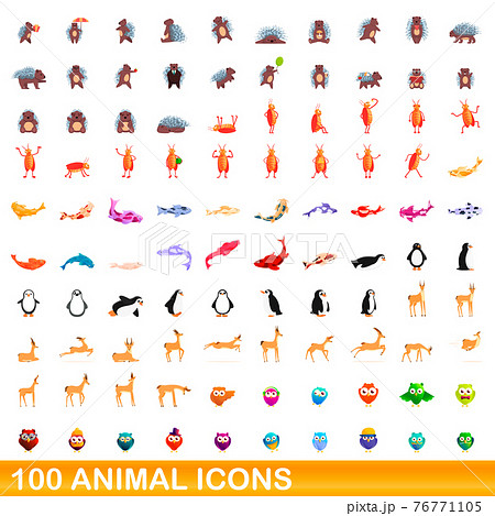 100 animal icons set, cartoon style 76771105