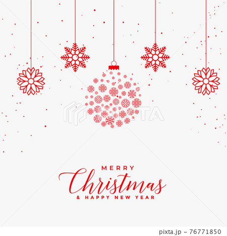 lovely merry christmas white card with red snowflakes balls 76771850