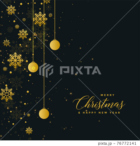 christmas celebration dark poster design with golden balls and snowflake decoration 76772141