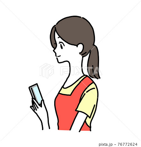 スマホを見る主婦のイラスト素材 スマホを見る主婦のイラスト素材