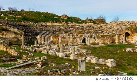 Ruins of Theater Baths and ancient Odeon in Aphrodisias, Turkey Ruins of Theater Baths and ancient Odeon in Aphrodisias, Turkey 76773130