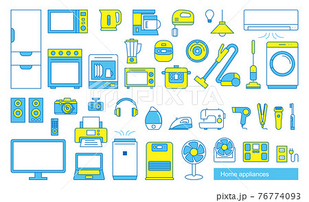ブルーとイエローの家電アイコンセット ブルーとイエローの家電アイコンセット 76774093