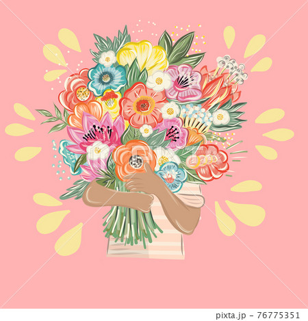 Bouquet Of Flowers In Handsのイラスト素材