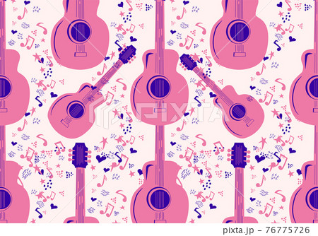 Colourful sketch drawing doodle seamless pattern of music culture with country guitar and text phrase Love Music Colourful sketch drawing doodle seamless pattern of music culture with country guitar and text phrase Love Music 76775726