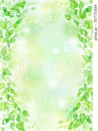 キラキラ 葉っぱと音符の背景 フレーム 縦 キラキラ 葉っぱと音符の背景 フレーム 縦 76775984