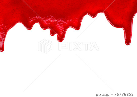 Cherry sweet syrup dripping on white background 76776855