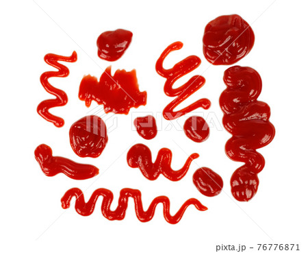 Set of ketchup spots and smears on white background Set of ketchup spots and smears on white background 76776871