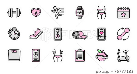 Apps for fitness icons set, outline style Apps for fitness icons set, outline style 76777133