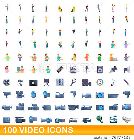 100 video icons set, cartoon style 100 video icons set, cartoon style 76777135