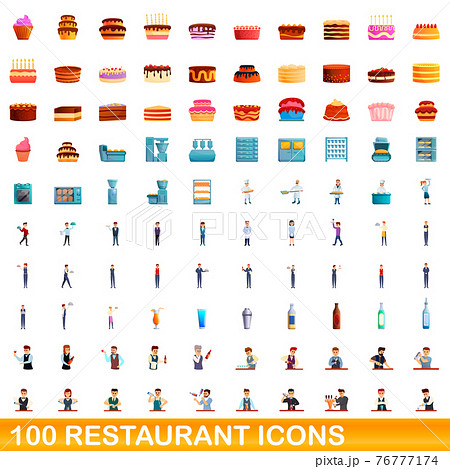 100 restaurant icons set, cartoon style 76777174