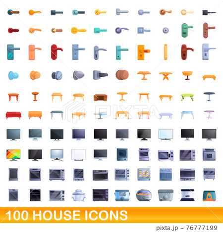 100 house icons set, cartoon style 100 house icons set, cartoon style 76777199